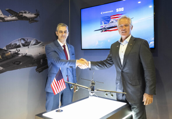 Embraer booth at the AFA Show in Oxen Hill, Maryland, on September 22, 2025.