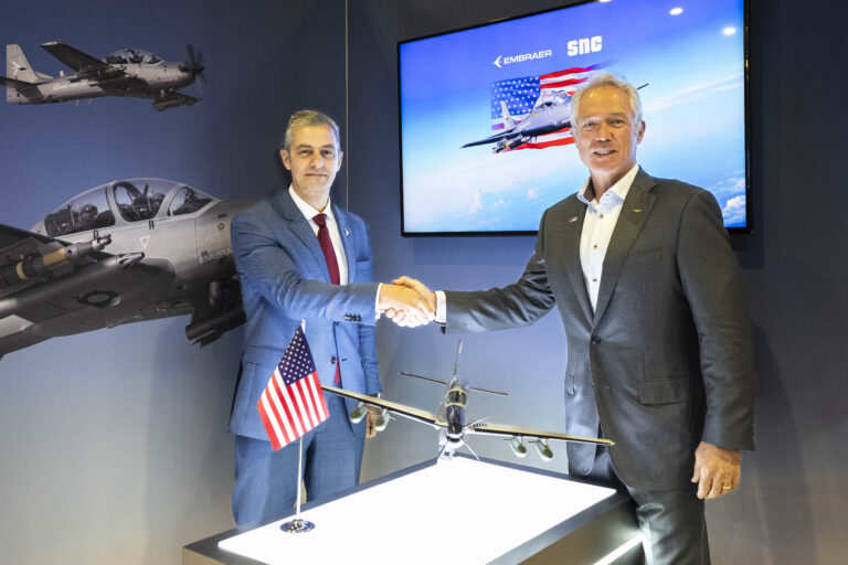 Embraer booth at the AFA Show in Oxen Hill, Maryland, on September 22, 2025.